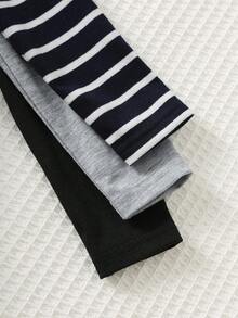 Cozy Pixies 3件套男婴马图案针织柔软圆领长袖套头衫套装，马刺绣T恤，T恤多件装 - 黑色 - 查看 8