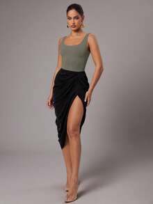Silquee Body de color chocolate, body básico - Verde militar - Ver 6
