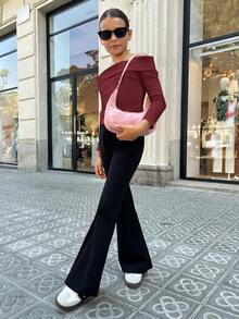 Firerie Kids Firerie Kids Tween Girls Burgundy Knit Casual Top, Fashionable And Versatile For Daily Wear, Back To School Season - Burgundy - View 3