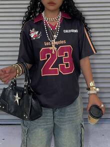 Rovax Loose Dropped Shoulder V-Neck Double Layer Short Sleeve Top - Multicolor - View 4