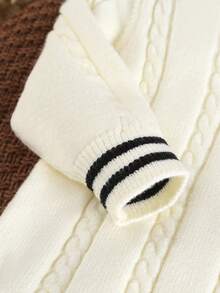 SHEIN Barboteuse à col roulé à manches longues en tricot pour bébés filles et garçons, confortable pour l'automne/l'hiver, de couleur beige, polyvalente pour un port quotidien, avec un design de corde torsadée et de câble, élégante et stylée, convient pour la maison, l'extérieur, les voyages, la garderie