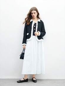 CUCCOO BIZCHIC 女士带扣纹理方头平底鞋，优雅玛丽珍平底鞋 - 黑色 - 查看 6