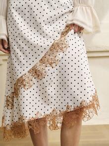 Cévolie 女士优雅黑色波点撞色蕾丝半身裙 - 彩色 - 查看 4