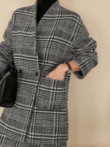 DAZY Ensemble 2 pièces pour femmes, veste ample à col V à carreaux et jupe longue. Ensembles de détente décontracté et élégants pour femmes - Noir et Blanc - Voir 7