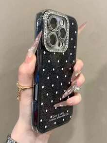 Glitter Polka Dot Sequins Phone Case Compatible ,Lovely Solid Color Summer Back Cover,Back To School. - Black - View 2