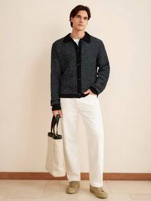 RONVEXI 男士休闲撞色滚边开衫，秋冬季长袖上衣 - 彩色 - 查看 5