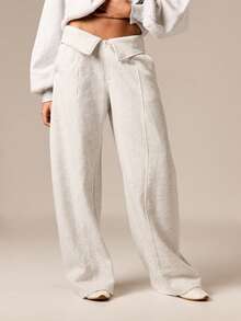 AiiRZ Fold Over Waistband Wide Leg Sweatpants For Women Casual Lounge Joggers Heathered Fabric Relaxed Fit Drawstring Pants - Multicolor - View 1