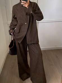 DAZY Damen Zweiteiler aus strukturiertem Stoff mit taillierter Passform, locker geschnittenes Top und Hose, Herbst/Winter