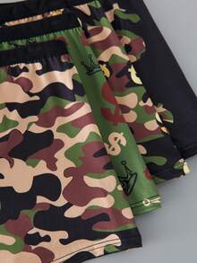 4-Piece Set, Minimalist Military Green Camouflage Print All-Over Print Soft And Breathable Pure Cotton Boxer Briefs For Teenage Boys. With Black Contrasting Waistband. - Multicolor - View 5