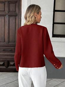 Pariaura 优雅法式风格编织圆领长袖修身绿色女式外套，夏季新品 - 紅色 - 查看 2