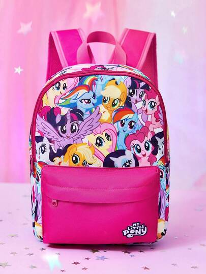 My Little Pony X SHEIN 1 Cartoon Print Backpack, Adjustable Strap Length, Gym Bag, Casual Bag, Canvas Backpack, School Bag, Travel Bag, For Girls, For Boys, For Teenagers, For Women, For Men, Twilight Sparkle, Rainbow Dash, Applejack, Rarity, Fluttershy, Pinkie Pie.,Gift Ideas