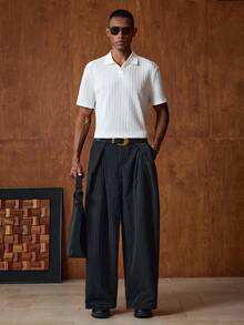 AKNOTIC Herren einfarbiges strukturiertes Kurzarm Lässig Polo Shirt für den Berufsalltag