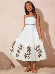 Travachic KIDS 少女优雅碎花吊带连衣裙，度假风 - 紅色 - 查看 4