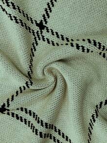 Elenzga Plus Size Casual Plaid Drop Shoulder Loose Knit Sweater, Autumn/Winter