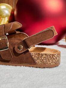 Mini mi #HolidayHit Kids' Fuzzy Santa & Xmas Tree Decor Suede Brown Clogs– Adjustable Hook-And-Loop Back Strap,Cozy, Playful & Festive Fit. - Brown - View 7