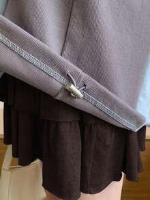 Women's Layered Cake Skirt, Short Ruffled Hem Mini Skirt - Brown - View 5