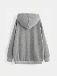 ROMWE Street Life Plus Size Y2K Millennium Vintage Patchwork Print Casual Sporty Loose Fit Sweatshirt - Light Grey - View 2