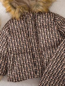 SHEIN 女婴可爱秋冬街头风保暖连帽羽绒服 - 彩色 - 查看 6