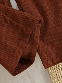 SHEIN Genkimix Kids 两件套女童时尚碎花圆领长袖上衣，饰有3D蝴蝶结，搭配松紧腰阔腿裤，休闲百搭，适合日常穿着和派对，秋季必备 - 棕色 - 查看 4