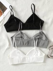 SHEIN 3pcs Tween Girls' Minimalist French Style Wireless Bra Set, Double Button Lift Bra Set - Multicolor - View 2