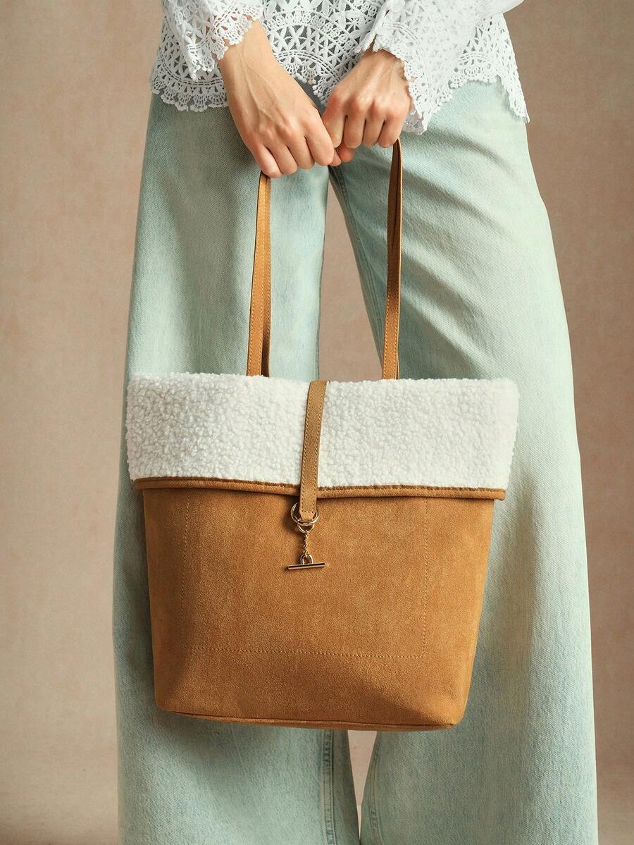 SHECARRY 女士棕色休闲通勤手提包 - 駝色 - 查看 1