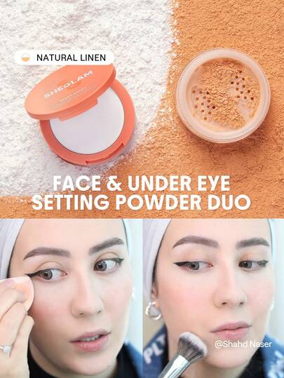 SHEGLAM Insta-Ready Face & Under Eye Setting Powder Duo-Natural Linen 2 In 1 Brightening Loose Setting Powder Matte Pore-Less Waterproof Powder Face Makeup Powder Brand Beauty Makeup Face Paint Cosmetic For Women Girls Perfect For Winter Spring Ideal For Y2K Fancy Fashion Suitable For Birthday Gift Party Ready Best Color