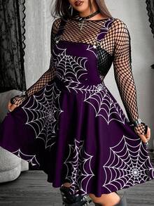 SHEIN CURVE+ 新款时尚简约百搭暗黑亚文化哥特风交叉绑带迷你吊带裙，适合万圣节装扮 - 紫色 - 查看 7