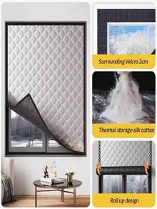 1pc Heat Insulation Blackout Curtain, Winter Windproof Thermal Curtain, Soundproof Insulating Curtain, Summer Bathroom Kitchen Bedroom UV Protection Sunshade, Seal Window, Blackout Soundproof, Easy Installation No Drilling Required - Silver - View 9