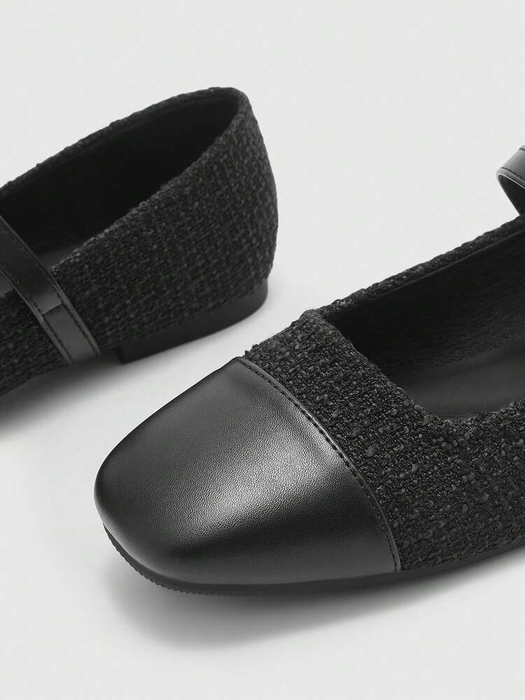 CUCCOO BIZCHIC Women's Buckle Strap Textured Square Toe Flat Shoes, Elegant Mary Jane Flats For Christmas Spring Shoes