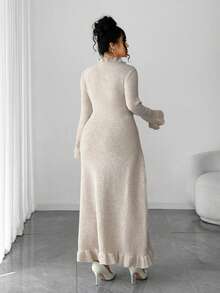 Elenzga 大码纯色长袖休闲毛衣连衣裙