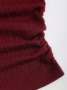 Sweetra 女士万圣节、感恩节、新年、派对、通勤、日常、旅行、度假皆宜。红色紧身上衣，酒红色纹理蕾丝饰边蝴蝶结设计喇叭袖弹力T恤，春/秋/冬季款。 - 酒紅色 - 查看 3