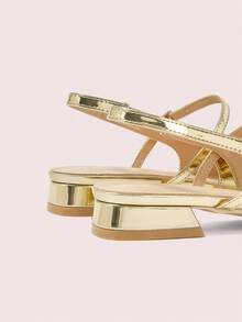 CUCCOO DOLLMOD 时尚金色蝴蝶结装饰玛丽珍平底鞋，方头露跟休闲鞋，适合通勤、约会、派对、购物、上学、可爱甜美 - 金色 - 查看 8