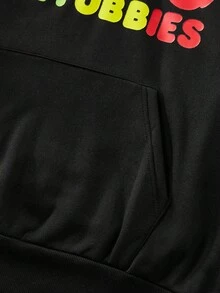 ROMWE MEN Teletubbies X ROMWE Men's Casual Letter & Cartoon Pattern Hoodie, Autumn - Black - View 5