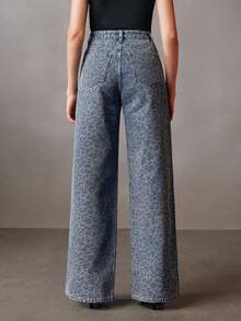 Anewsta 女士豹纹口袋阔腿宽松休闲牛仔裤 - 彩色 - 查看 3