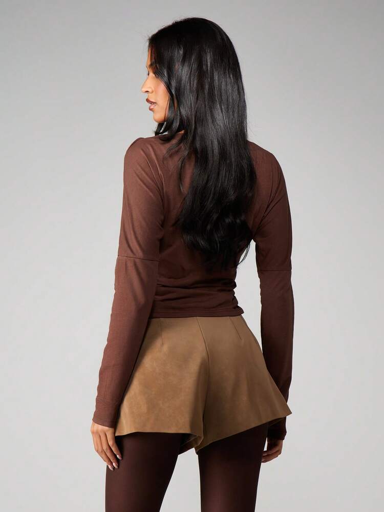 MISSGUIDED Button Shoulder Detail Long Sleeve Top With Off Shoulder Neckline And Ruched Waist