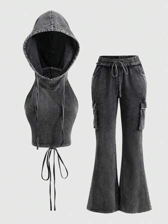 Grunge Punk ملابس علوية خزان نسائي مصمم بخصر ضيق وسحاب خلفي، مناسب لمهرجان موسيقى الروك البانك والمناطق المنهارة