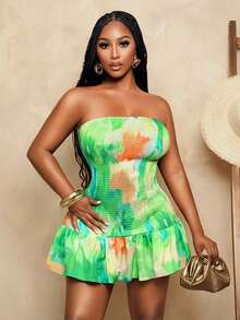 BamGleam Women's Sexy Tie Dye Bandeau Mini Dress, Summer