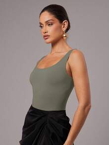 Silquee Body de color chocolate, body básico - Verde militar - Ver 7