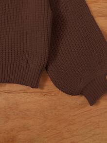 SHEIN Baby Girl Cute V-Neck Cardigan Sweater, Long Sleeve Autumn Winter Clothes ForGirln - Brown - View 3