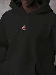 STYNVO 男士字母印花长袖口袋休闲连帽衫 黑色图案连帽衫 加厚连帽衫 男士连帽衫 男士交叉连帽衫 - 黑色 - 查看 5