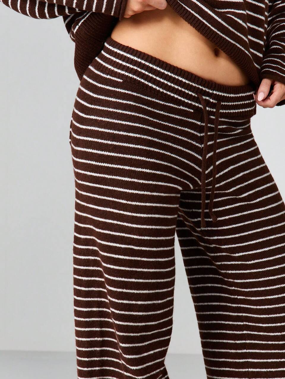 MISSGUIDED Ribbed Knit Wide Leg Palazzo Pants With Horizontal Stripes For Fall Winter Loungewear Comfort