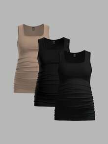 Modmama 3pcs Maternity Women's Solid Color Slimming Tank Tops, Casual & Simple, Perfect For Summer Maternity Tank Top Maternity Tops Tank Tops Women Nursing Tank Top Nursing Tops