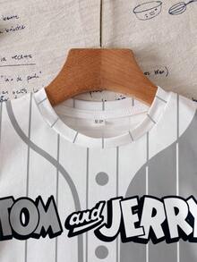 TOM & JERRY X SHEIN 小男孩夏季条纹卡通图案 T 恤 - 白色 - 查看 5
