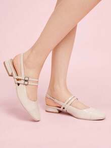 CUCCOO DOLLMOD Giày bệt Mary Jane màu be đơn giản dành cho nữ có quai sau, thích hợp để đi làm, hẹn hò, tụ tập, tiệc tùng, ngày lễ - Màu be - Xem 4