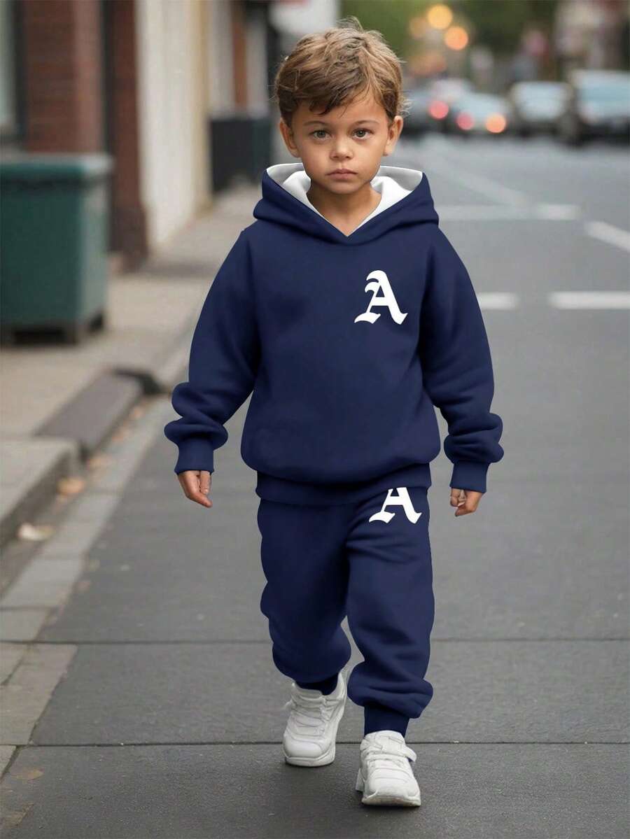 2pcs/Set Young Boys' Casual Loose Fit Star Print Pullover Hoodie Sweatshirt, Autumn/Winter - Multicolor - View 1