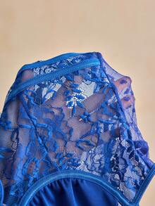 Charlaine Women's Contrast Lace Sexy Camisole Bodysuit - Royal Blue - View 8