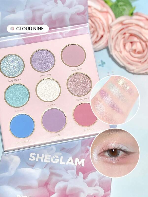 SHEGLAM Cloud Nine Palette 9-Clolor Matte Shimmer Eyeshadow Palette High Shine Bold Color Long Lasting Ultra Pigmented Blendable Styling Eyeshadow Brand Beauty Makeup Face Paint Cosmetic For Women Girls Perfect For Fall Winter Ideal For Y2K Fancy Fashion Suitable For Birthday Christmas Present Party Ready Best Color