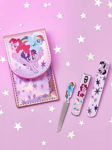 My Little Pony X SHEIN 4件套便携式指甲钳套装，配有激光PU皮革收纳袋，优质不锈钢美甲套装，专业美容套装，包含指甲钳、便携式指甲锉和耳勺，适合旅行或居家使用的个人护理套装，经久耐用，沙龙级品质工具，方便在家轻松修容，可爱甜美女孩款，独角兽图案，送礼佳品 - 淺紫色 - 查看 4