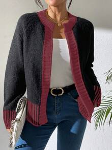 Áo len cardigan sọc đen trắng đa năng thời trang Pháp - màu đen - Xem 3