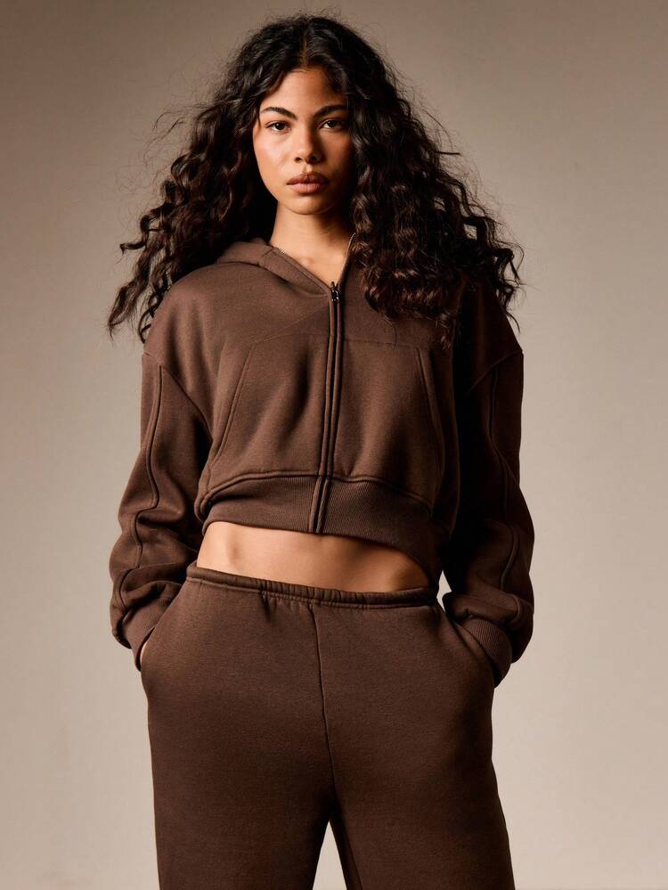 AiiRZ Crop Fit Zip Front Sweatshirt With Hoodie For Everyday Casual Comfort